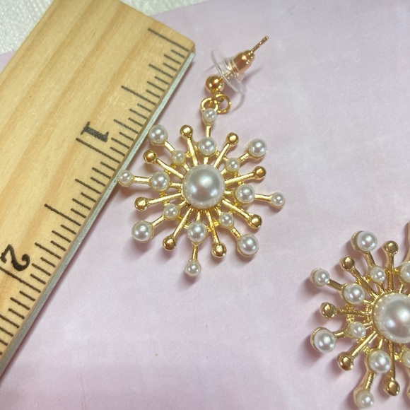 Gold Plated Simulated Pearl Earrings - Picture 4 of 4